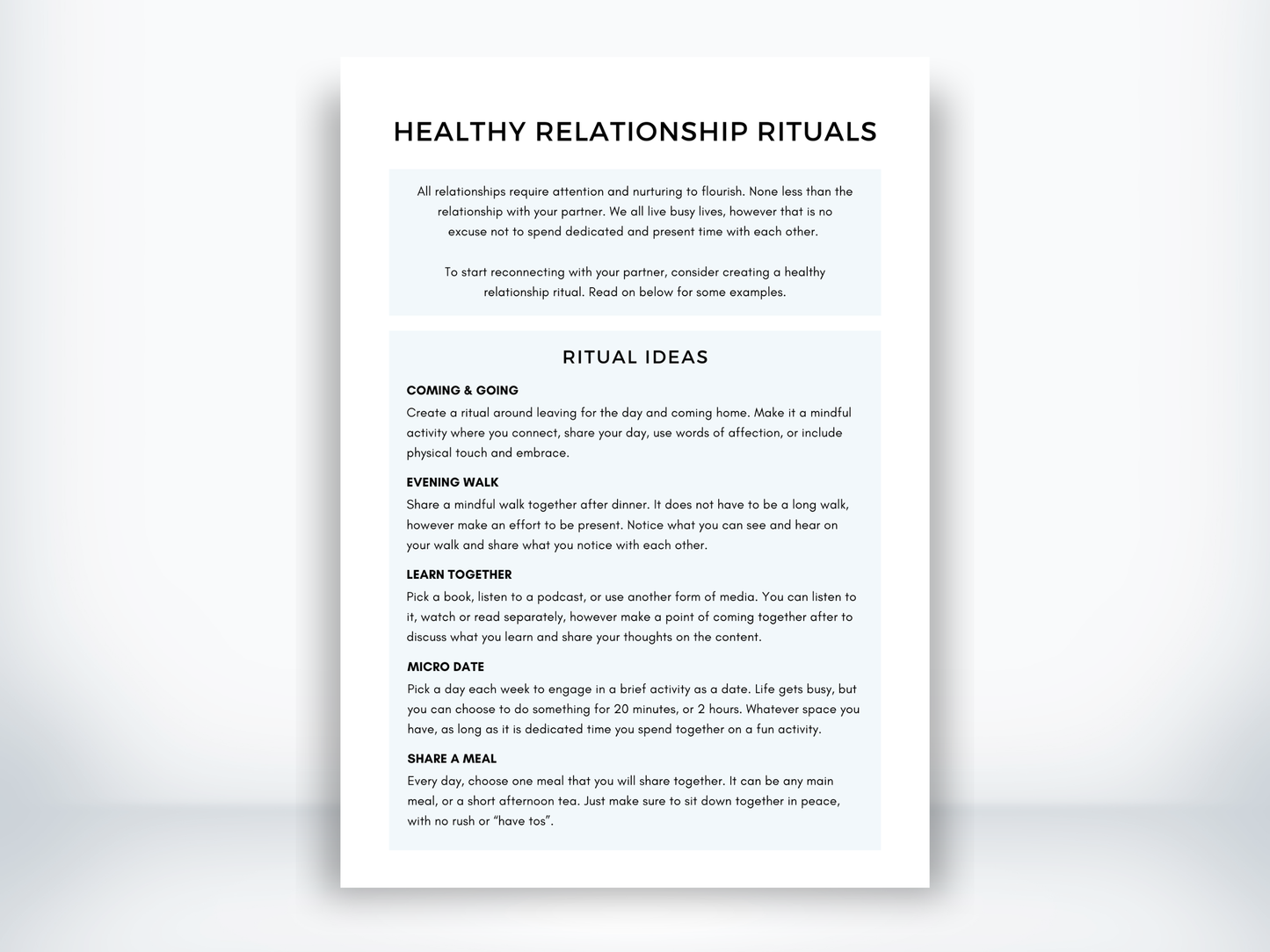 Healthy Relationship Rituals Handout PDF