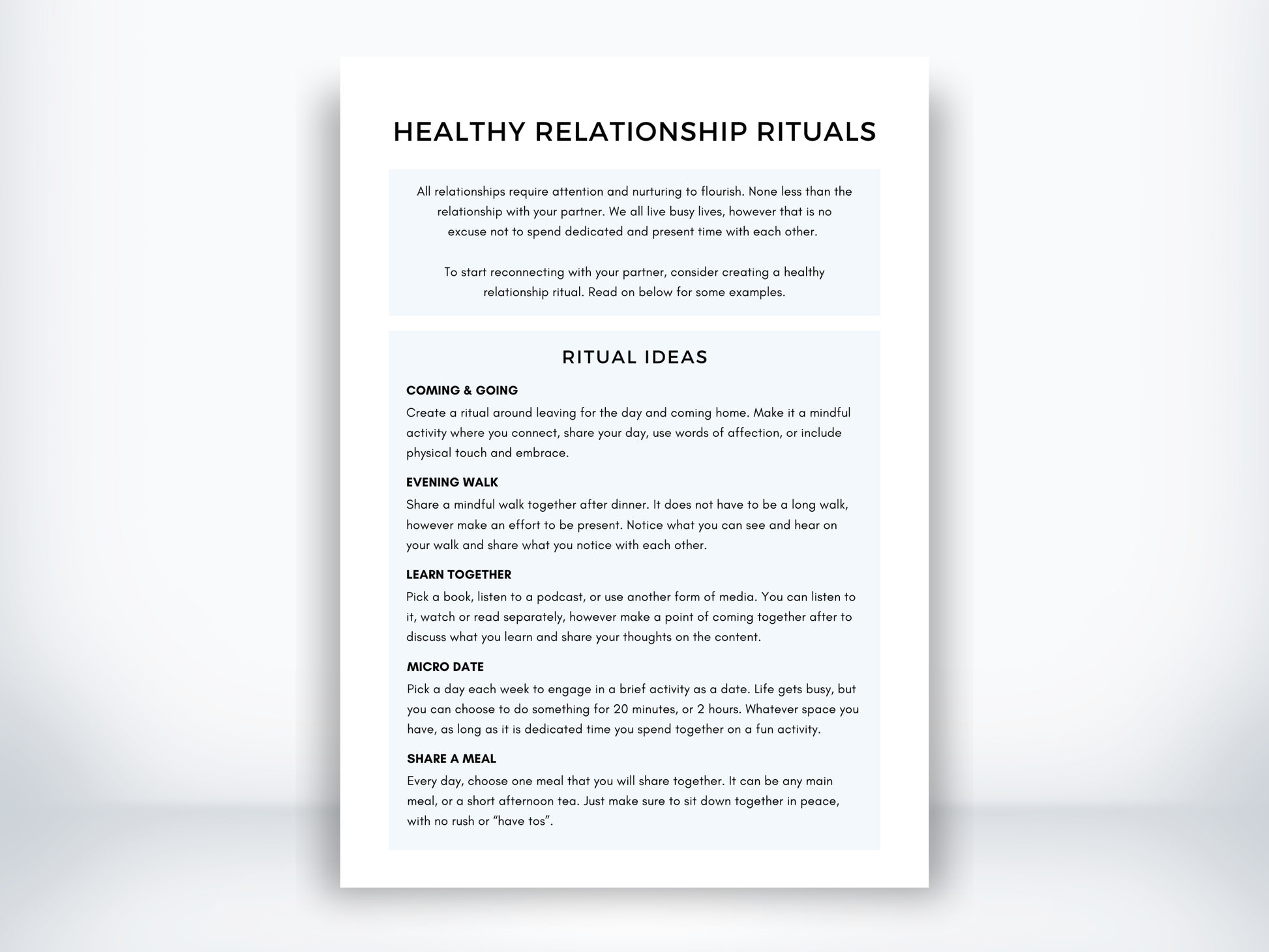 Healthy Relationship Rituals Handout PDF