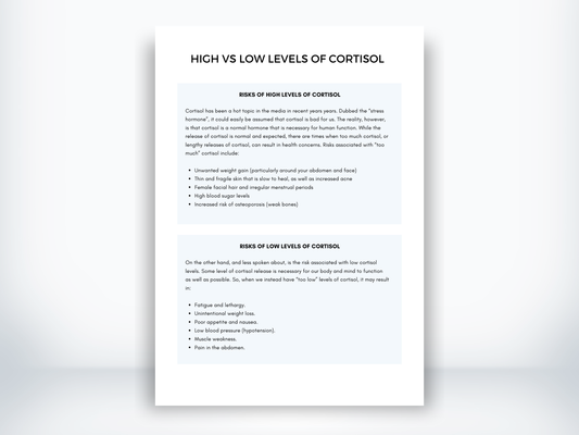 High vs Low Levels Of Cortisol Handout PDF