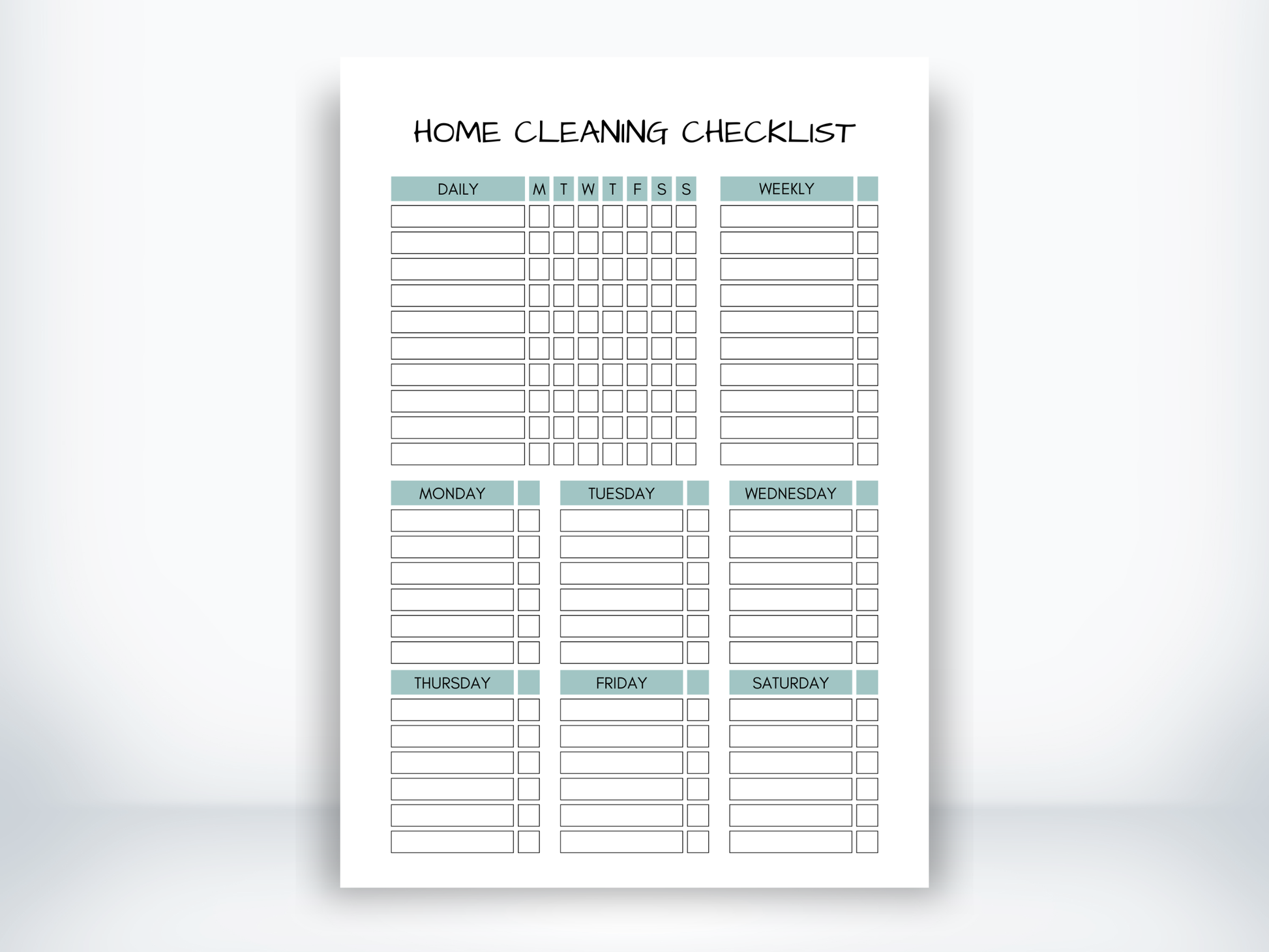 Home Cleaning Checklist PDF - EMPTY