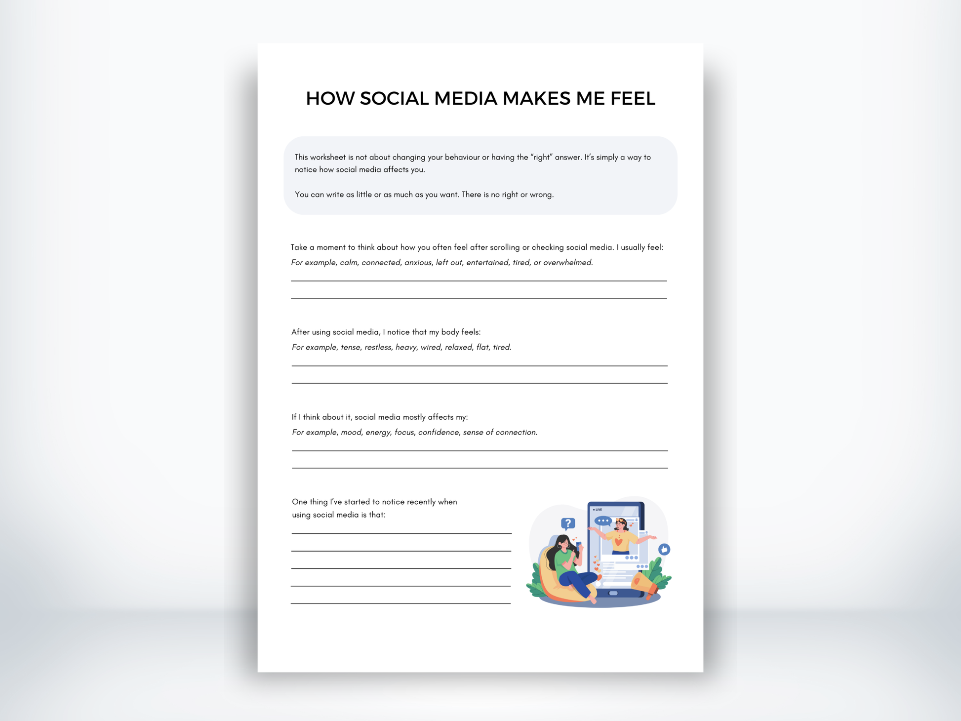 How Social Media Makes Me Feel Worksheet PDF