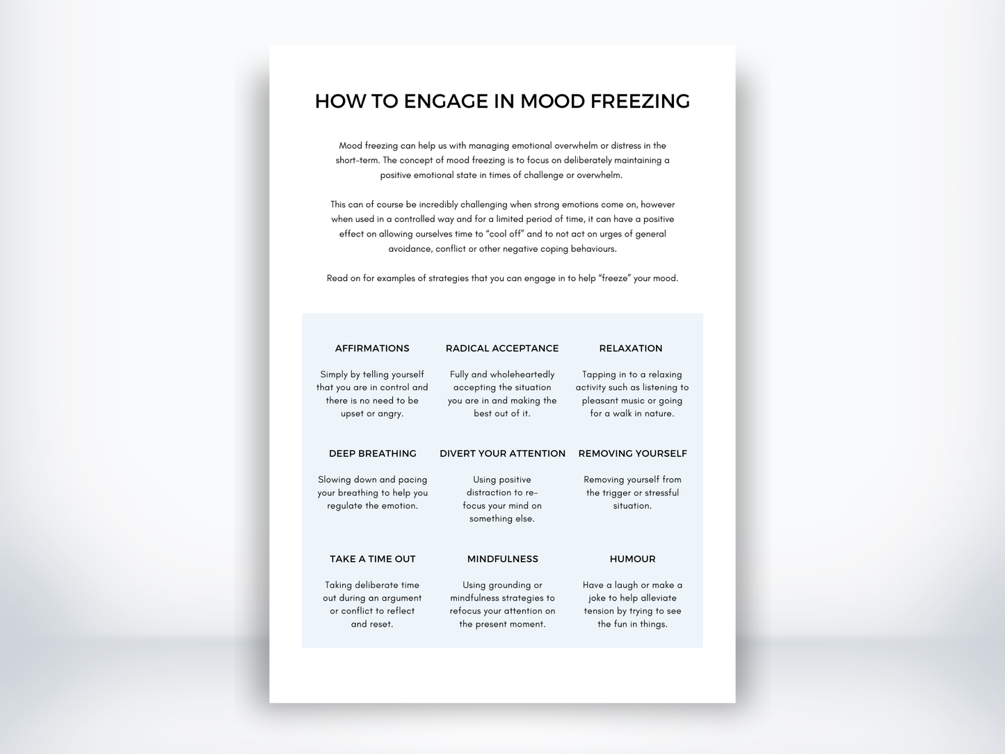 How To Engage In Mood Freezing Handout PDF