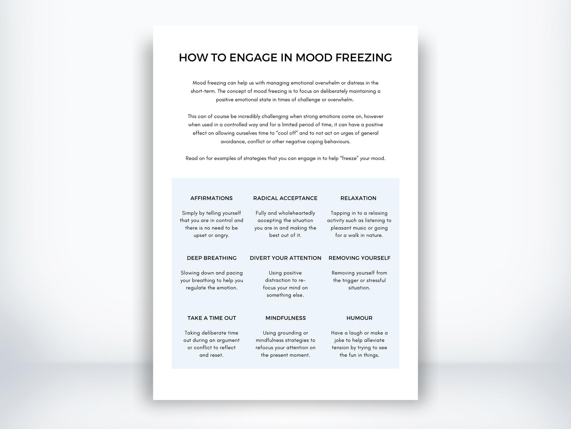How To Engage In Mood Freezing Handout PDF