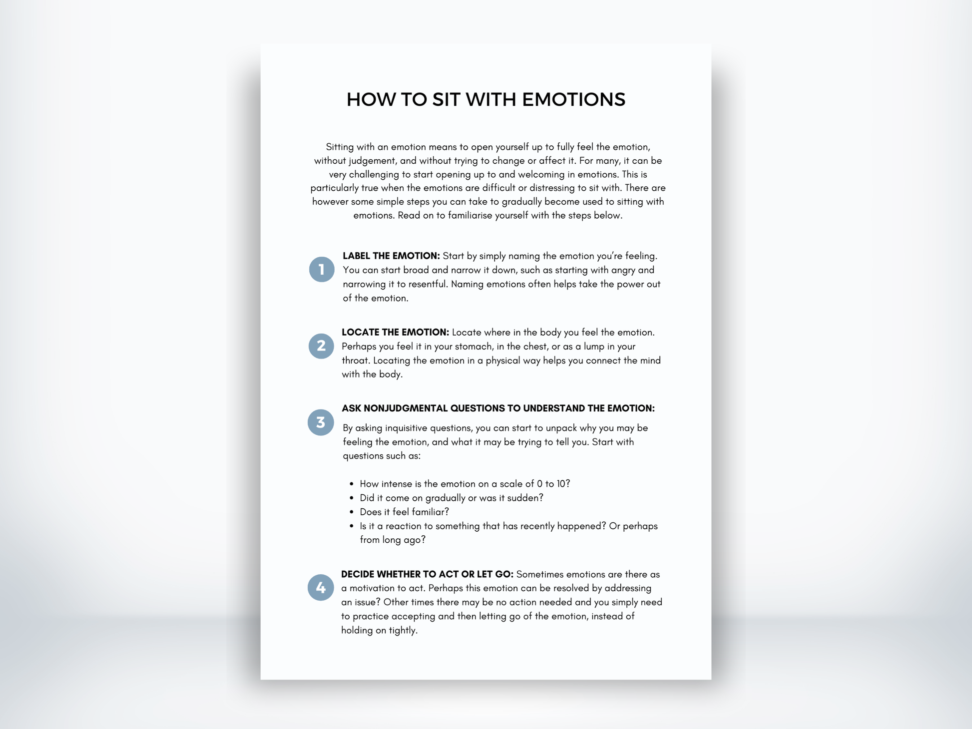 How To Sit With Emotions Worksheet PDF