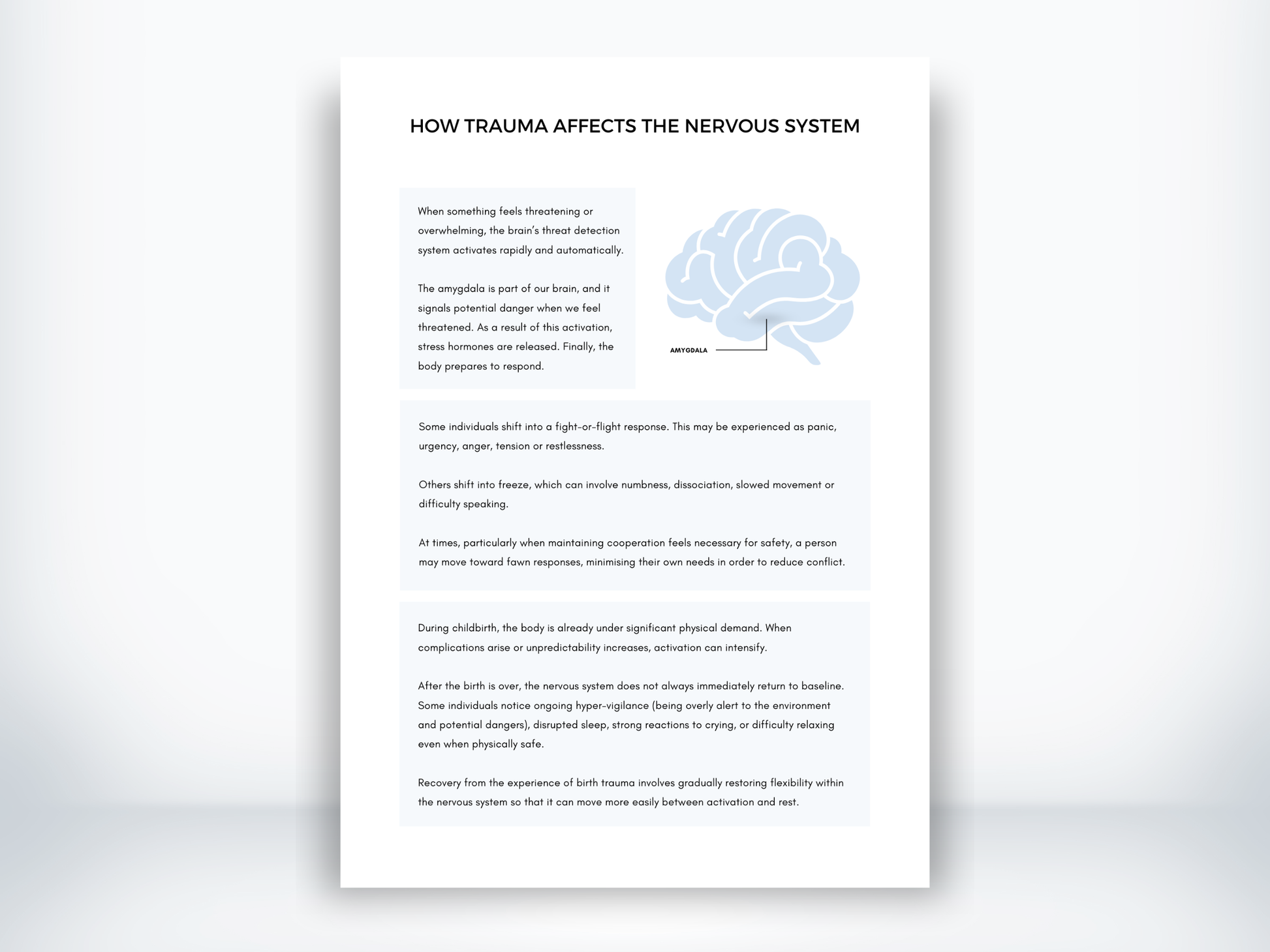 How Trauma Affects The Nervous System Handout PDF