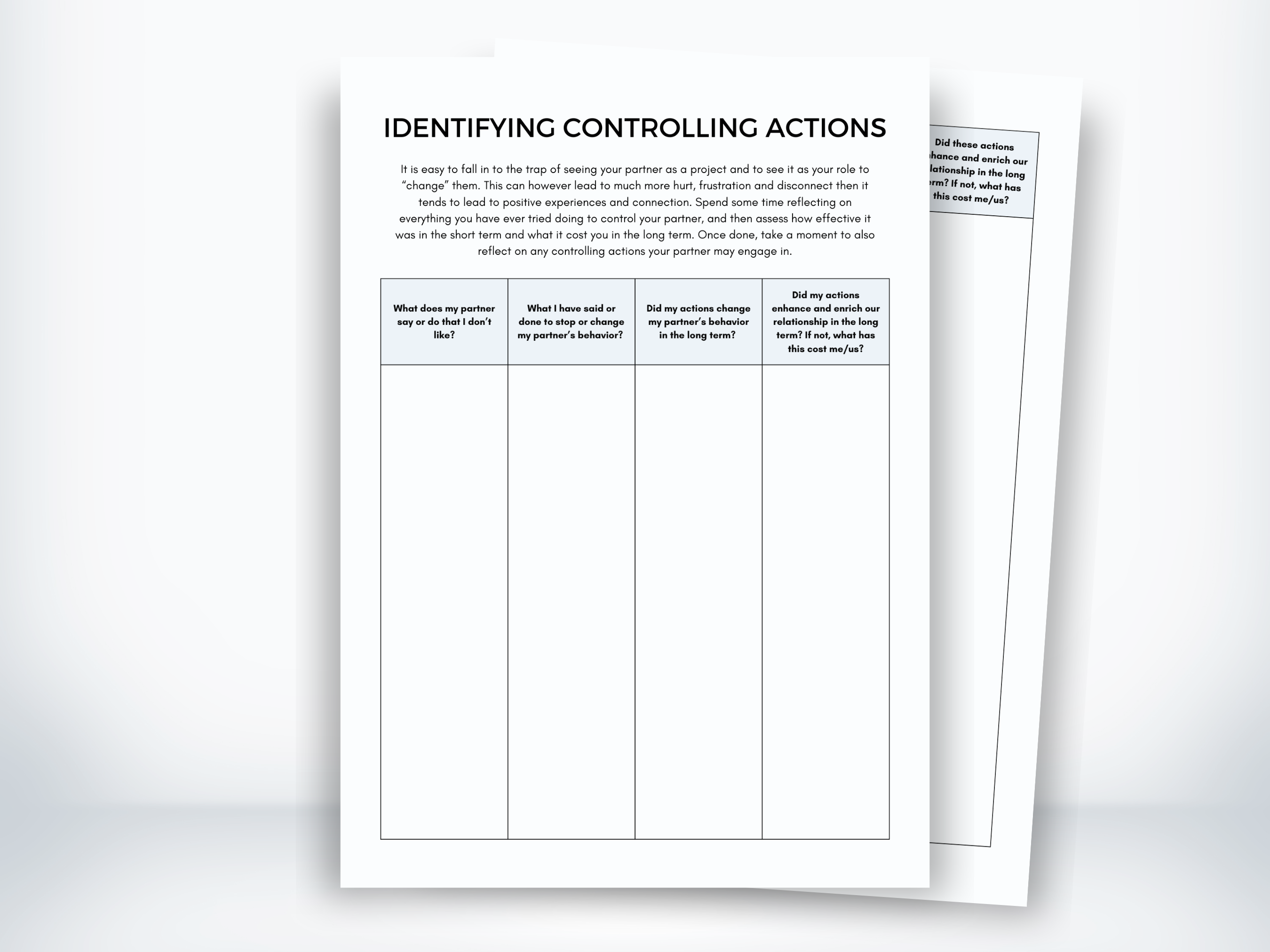 Controlling Process Worksheet Identifying Controlling Actions Worksheet (PDF) | My Thriving Mind