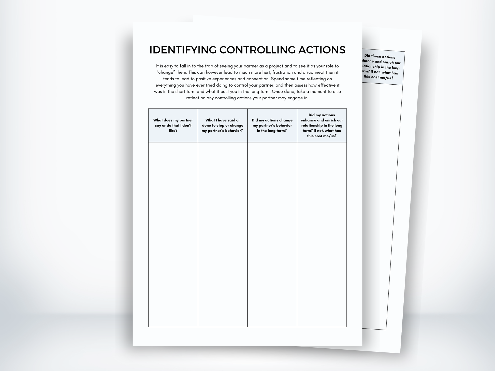 Identifying Controlling Actions Worksheet PDF