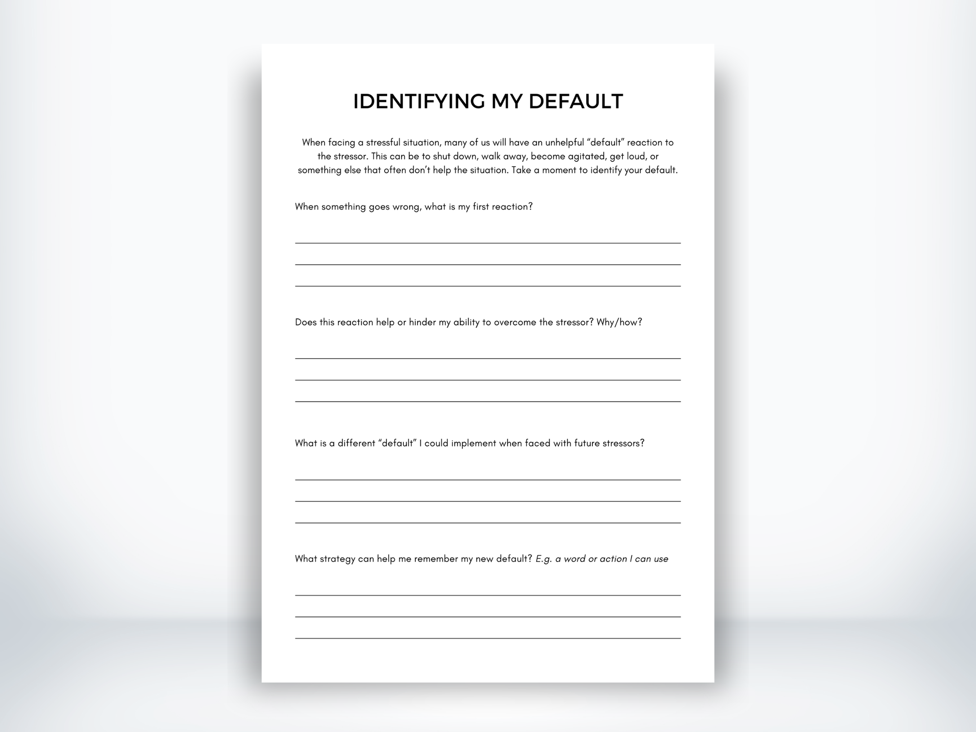 Identifying My Default Reaction to Stress PDF