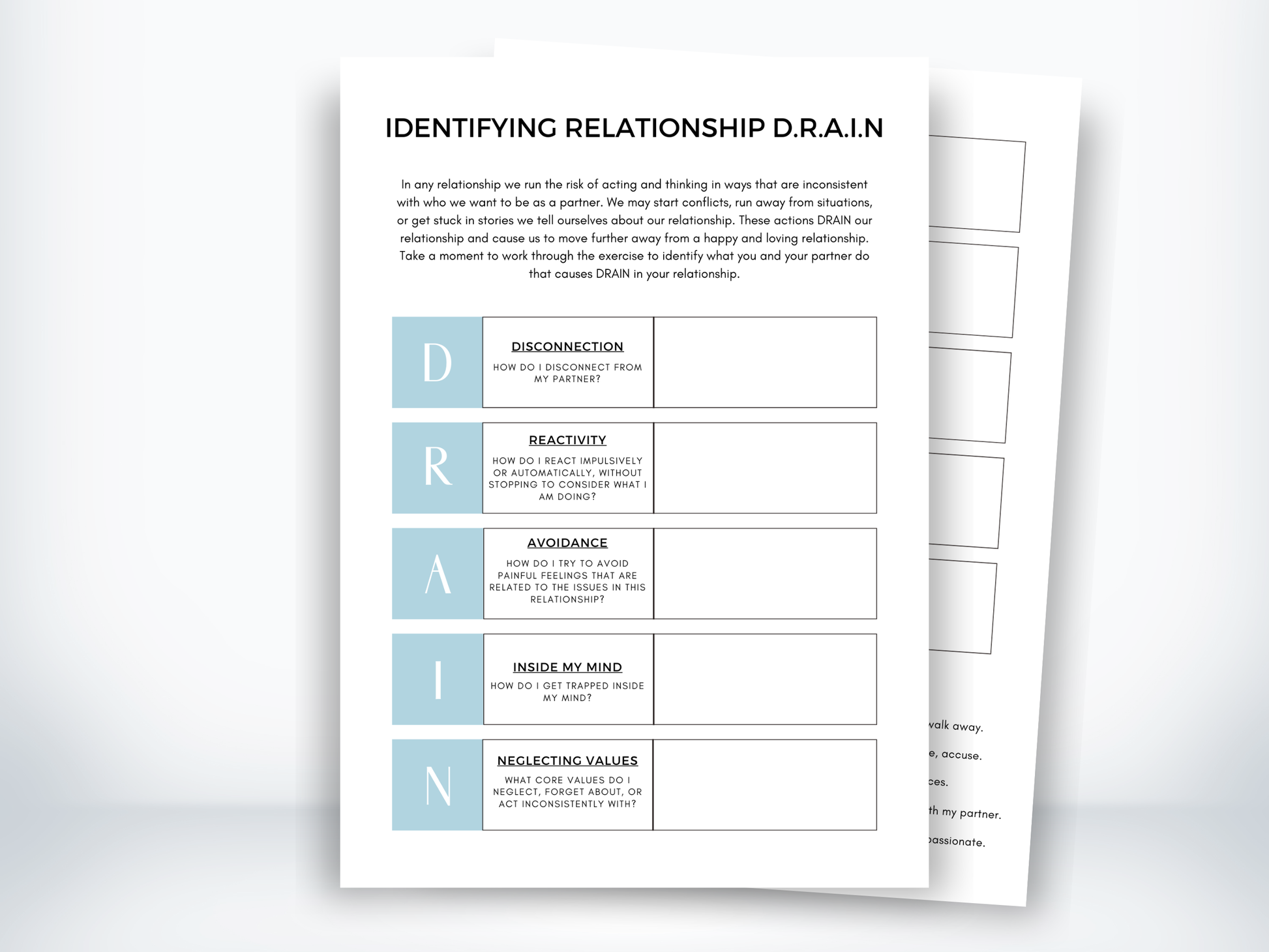 Identifying Relationship D.R.A.I.N Worksheet PDF