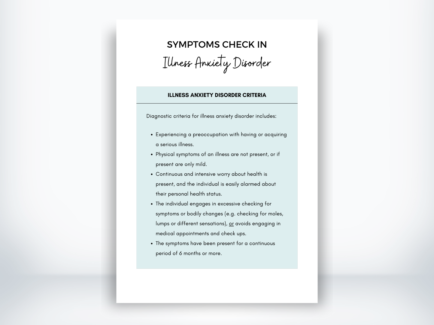 Illness Anxiety Disorder Symptoms PDF
