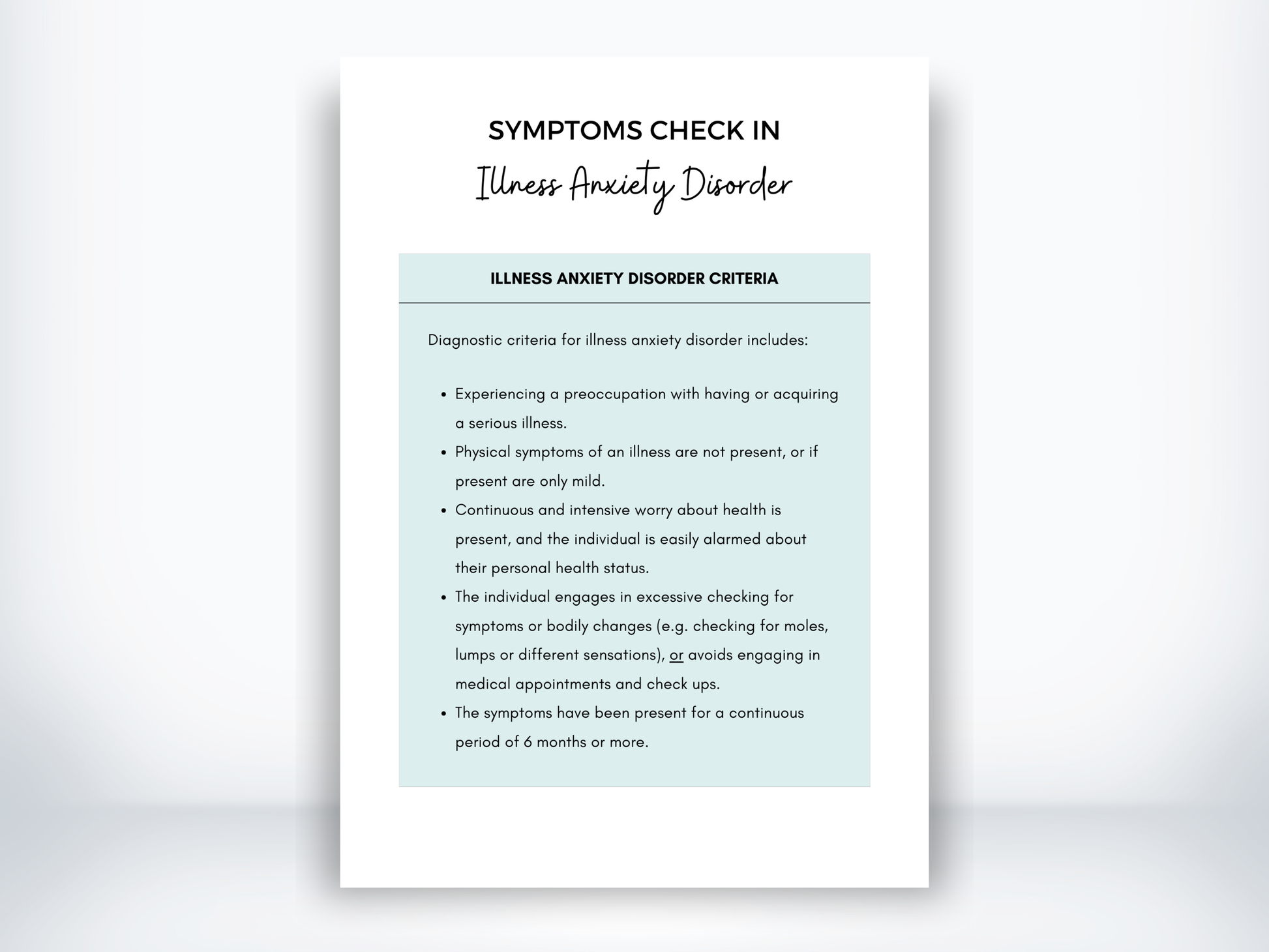 Illness Anxiety Disorder Symptoms PDF