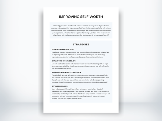 Improving Self-Worth Worksheet PDF