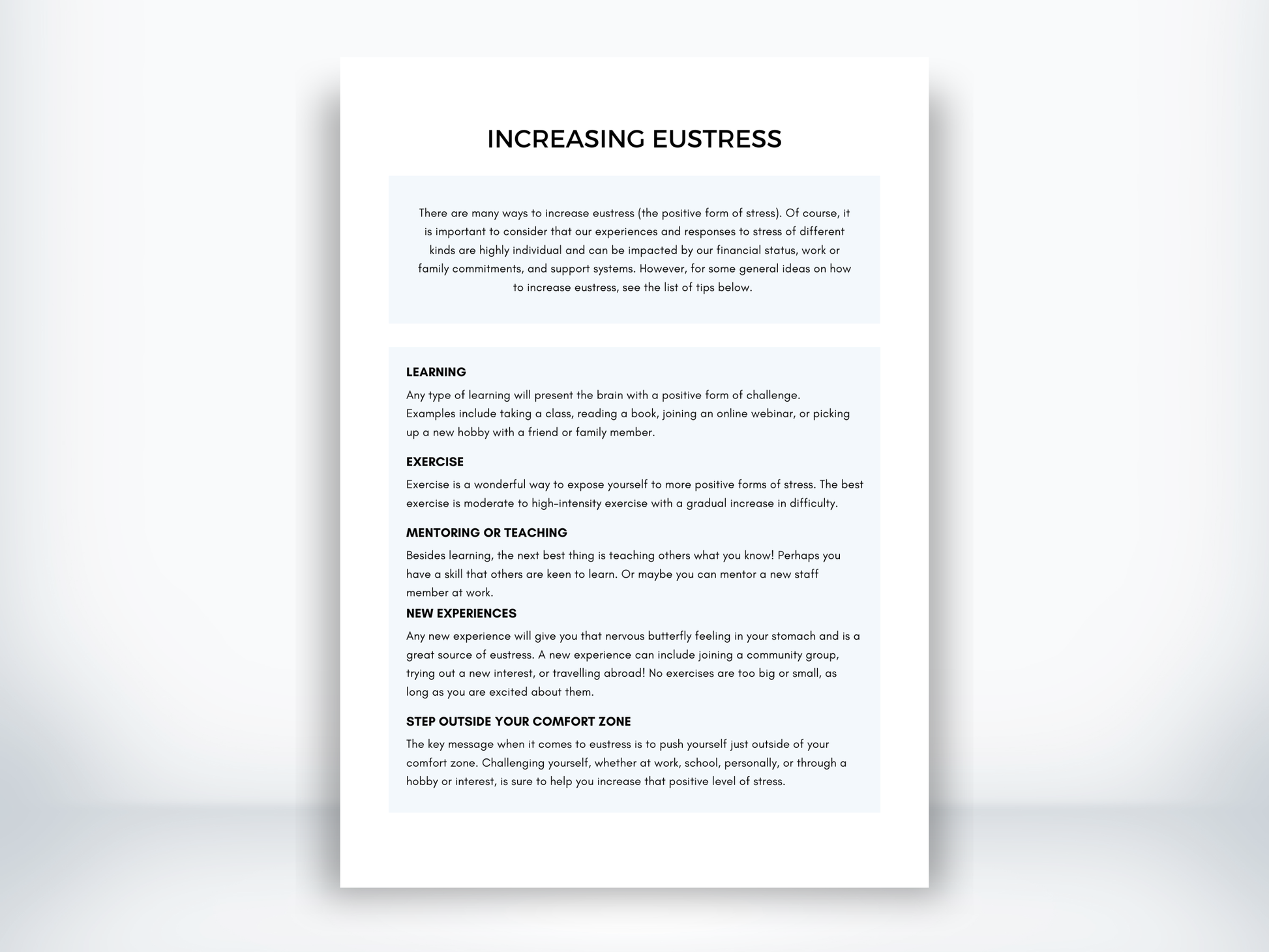 Increasing Eustress Handout PDF