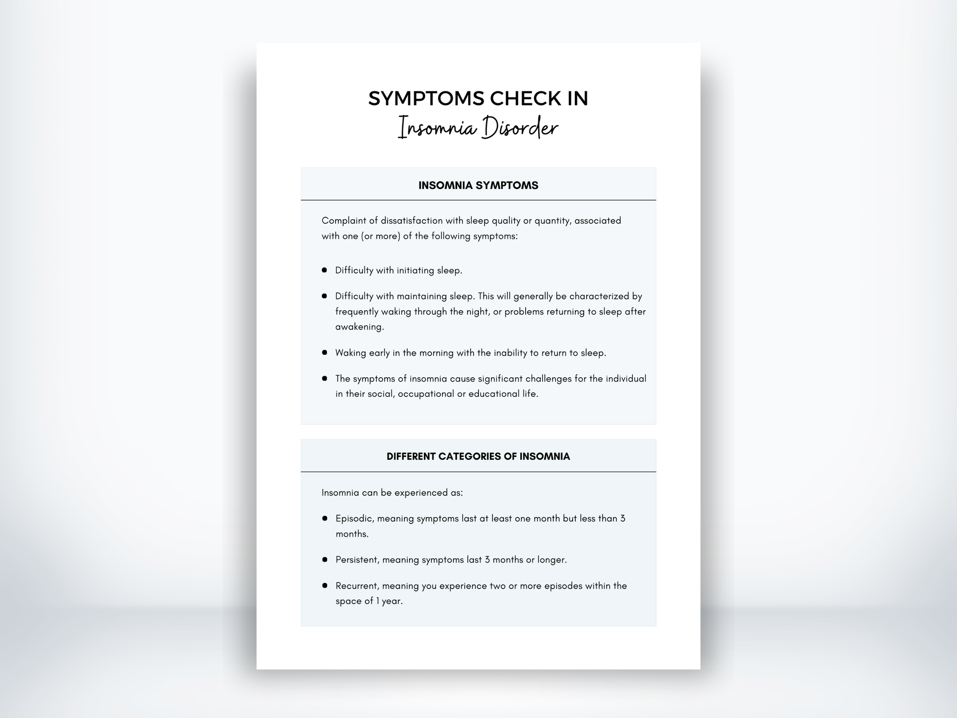 Insomnia Symptoms PDF