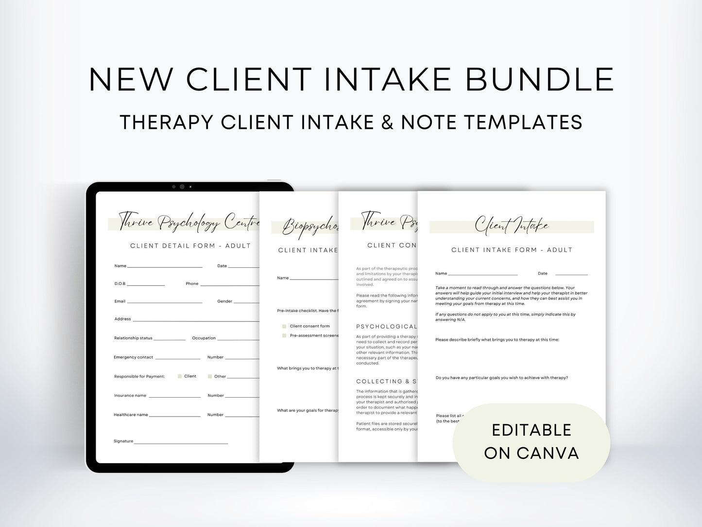 Intake Forms for Therapy Client