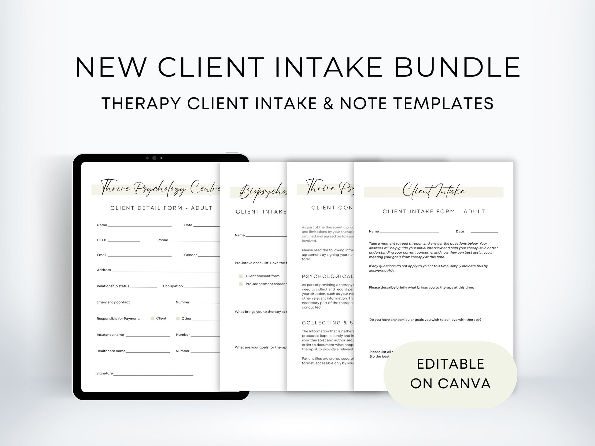 Intake Forms for Therapy Client