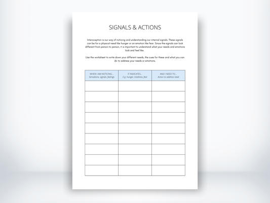 Interoception Signals and Actions Worksheet PDF