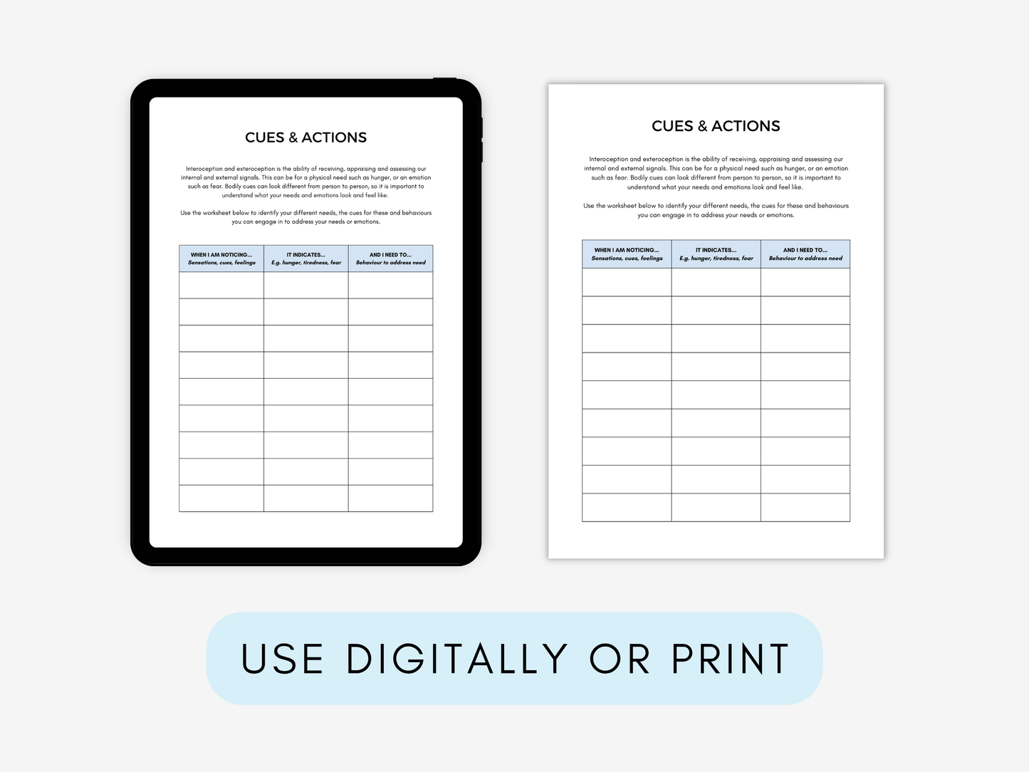 Exteroception vs Interoception Worksheets