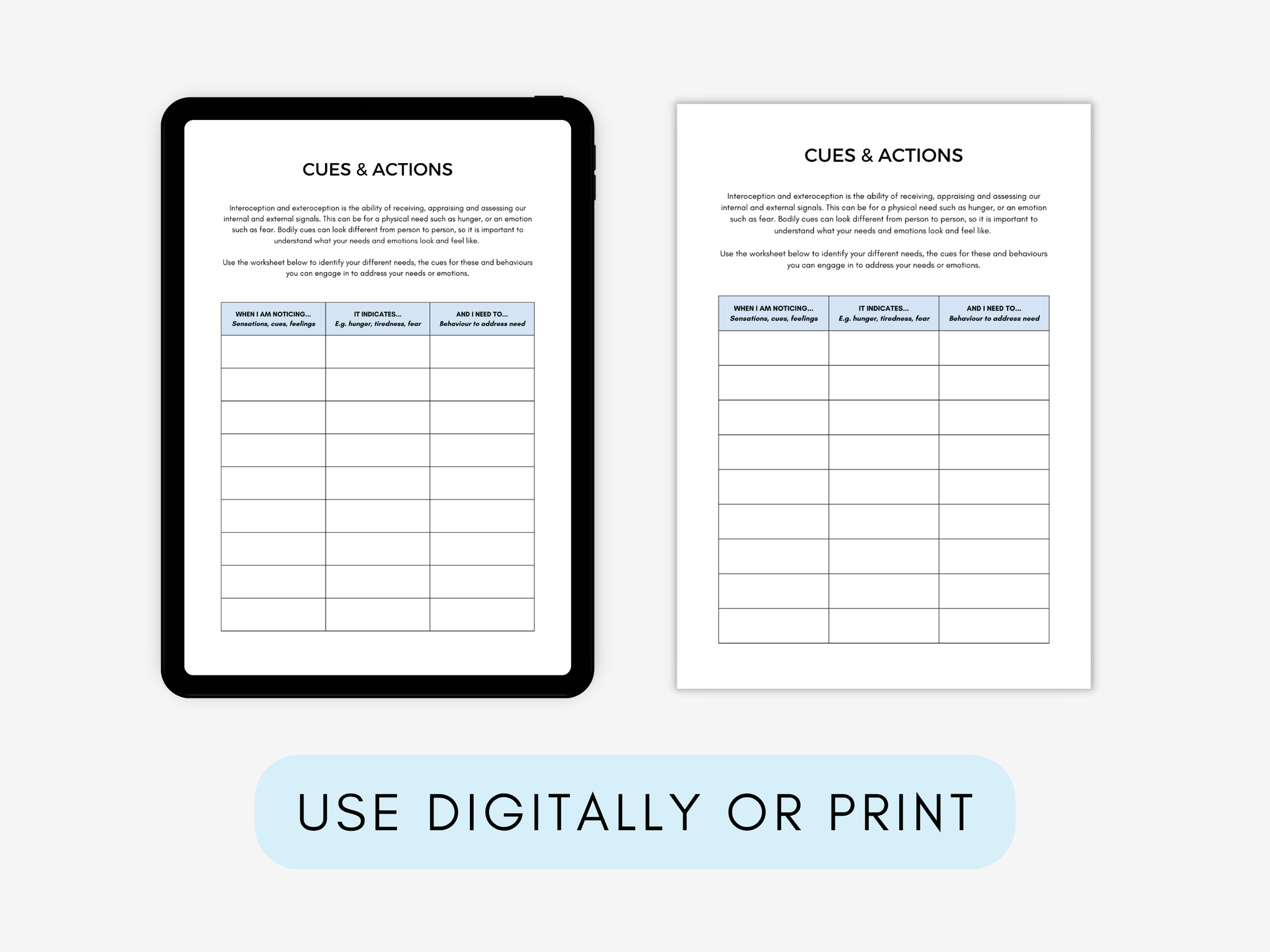 Exteroception vs Interoception Worksheets