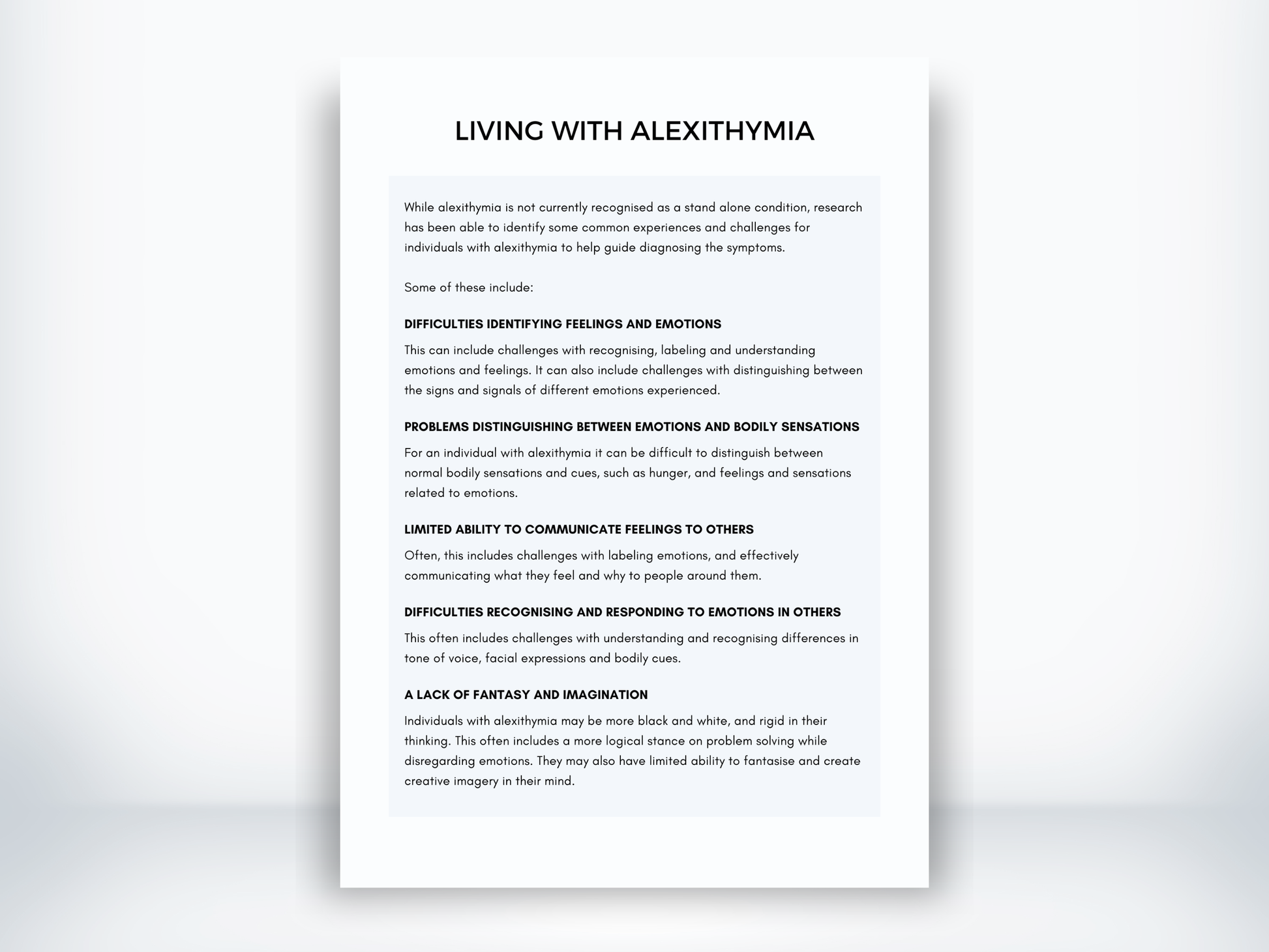 Living With Alexithymia Handout PDF