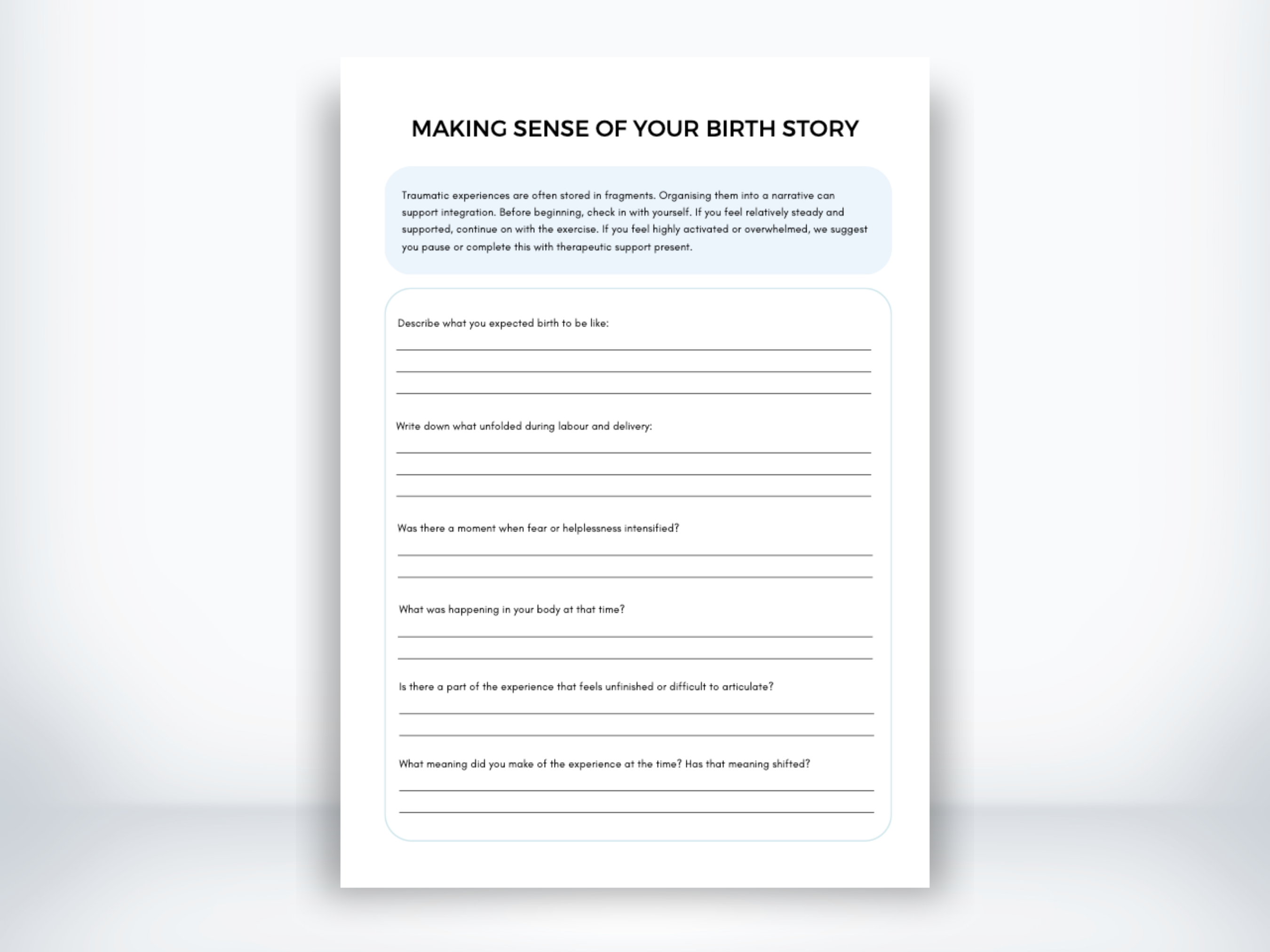Making Sense Of Your Birth Story Worksheet (PDF) | My Thriving Mind