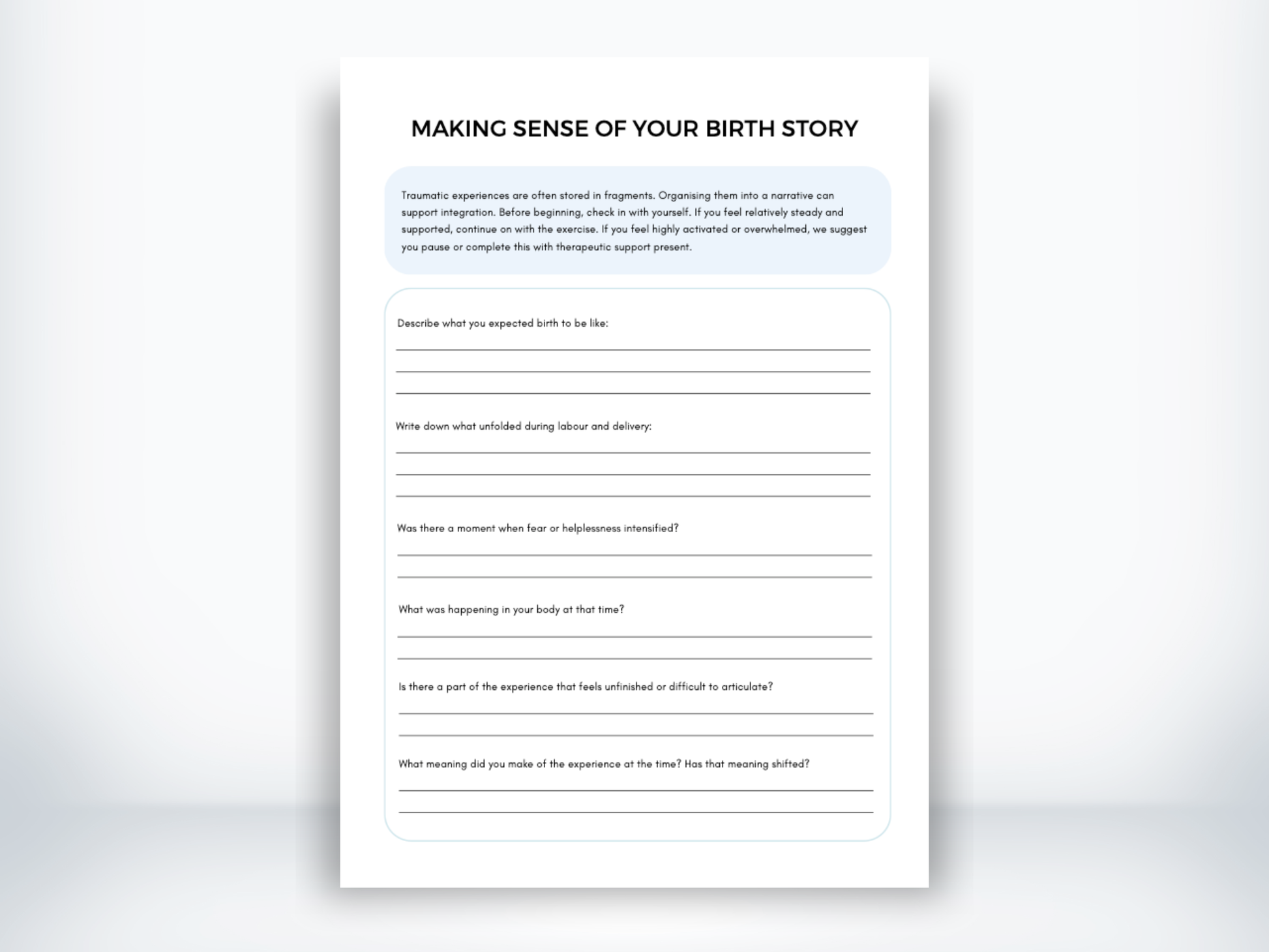 Making Sense Of Your Birth Story Worksheet PDF