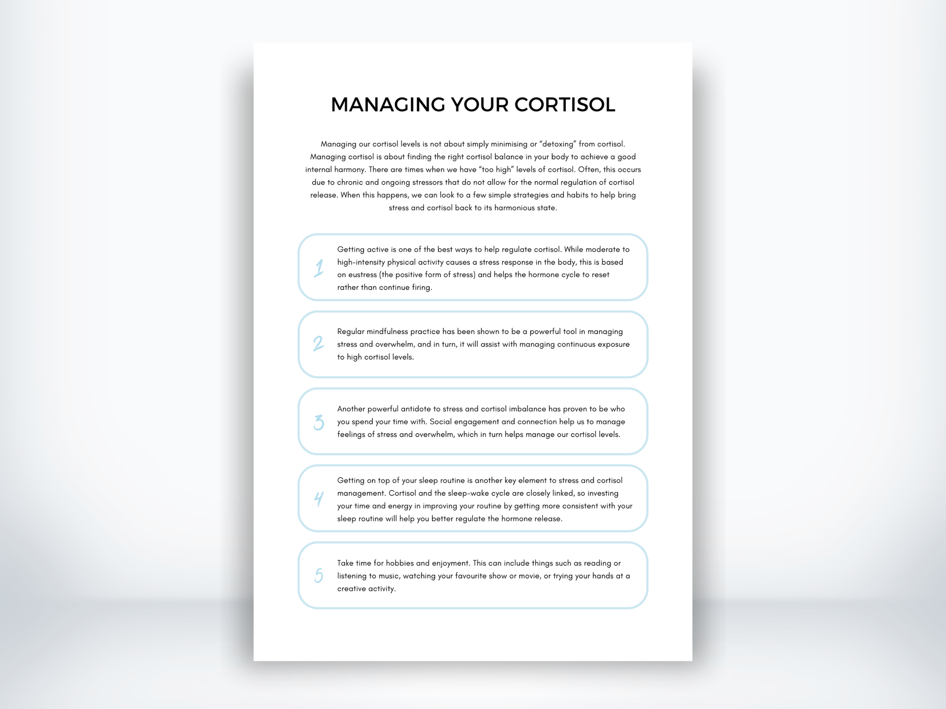 Managing Cortisol Levels Handout PDF