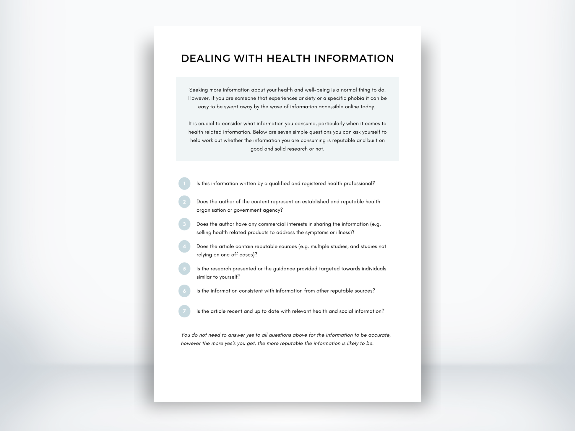 Managing Health Information for Health Anxiety PDF