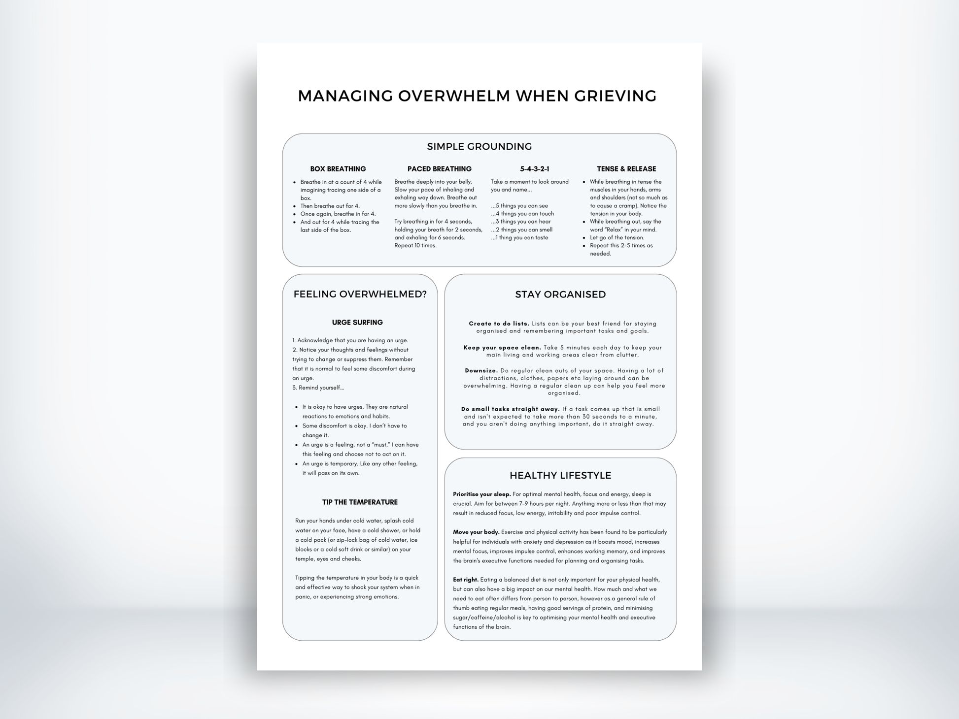 Managing Overwhelm When Grieving Worksheet PDF