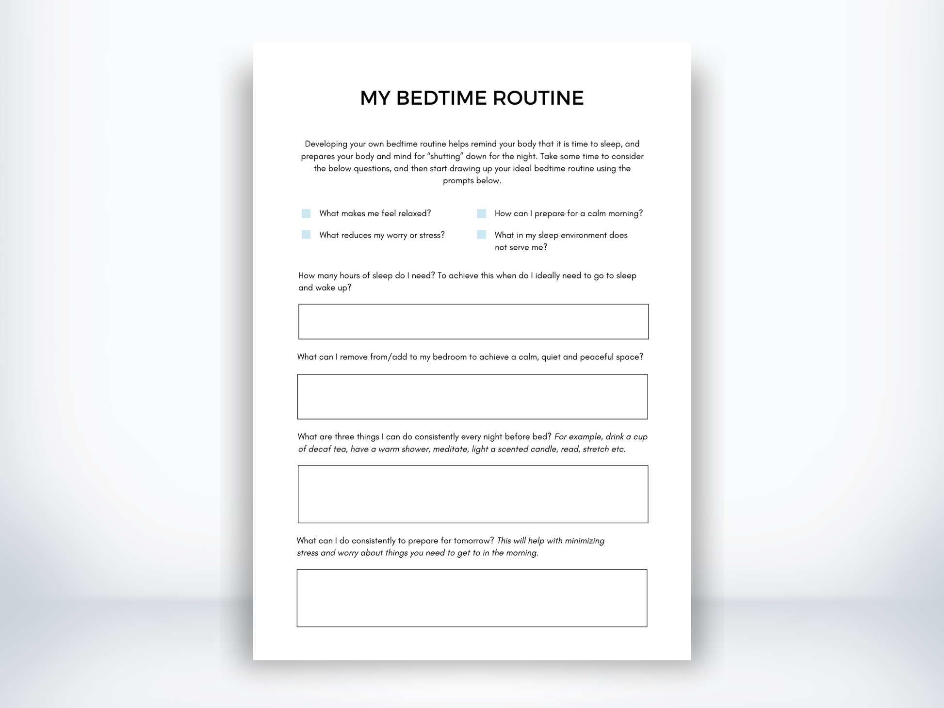 My Bedtime Routine Worksheet PDF