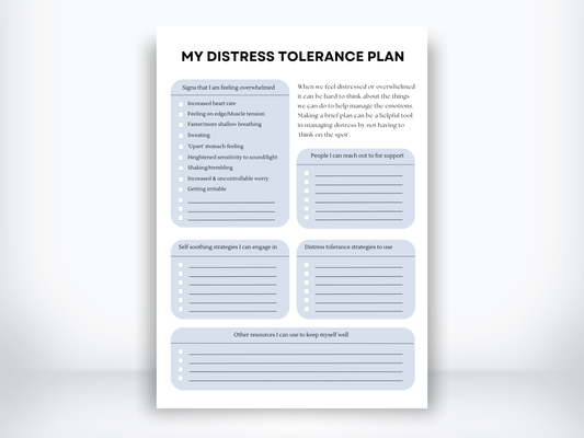 My Distress Tolerance Plan Worksheet PDF