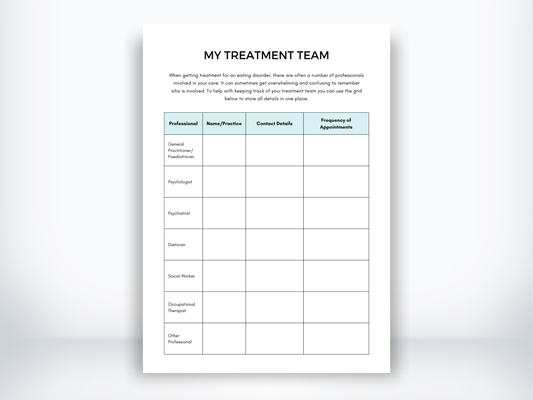 My Eating Disorder Treatment Team Template PDF