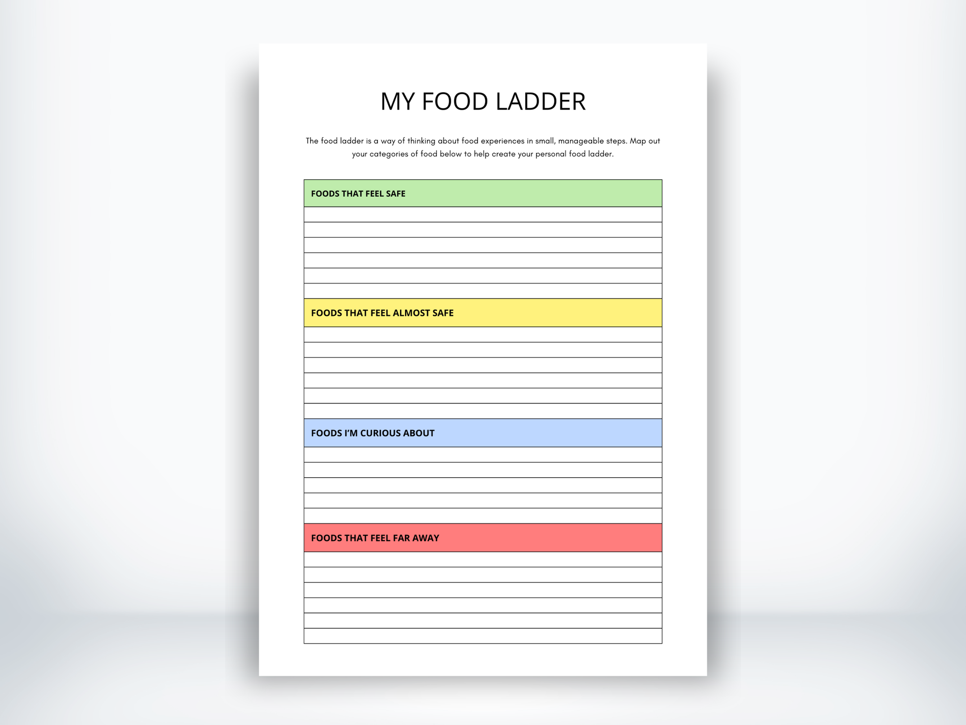 My Food Ladder Worksheet PDF - ARFID