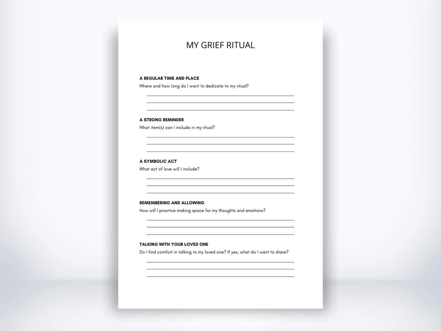 My Grief Ritual Worksheet PDF