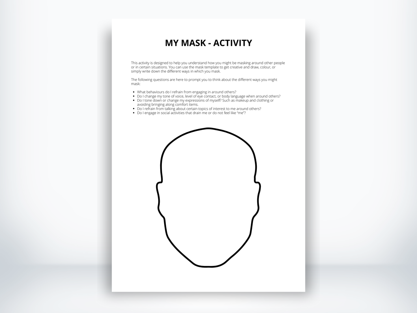 My Mask Activity for Neurodiversity PDF