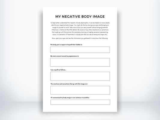 My Negative Body Image Worksheet PDF