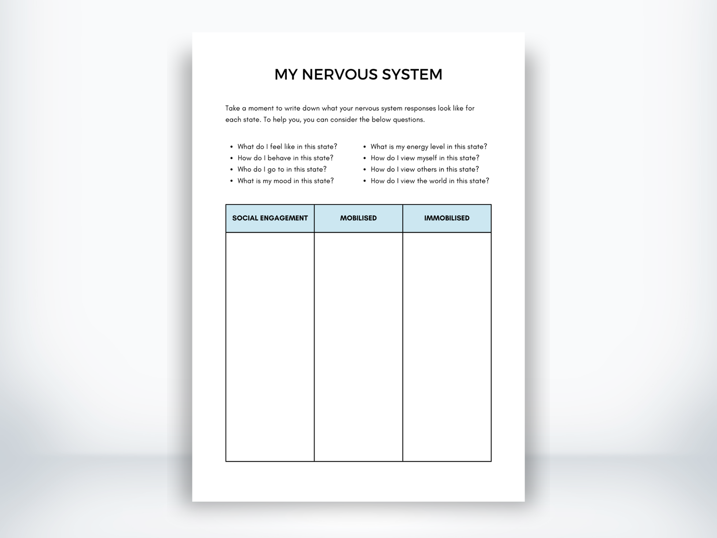 My Nervous System Worksheet PDF