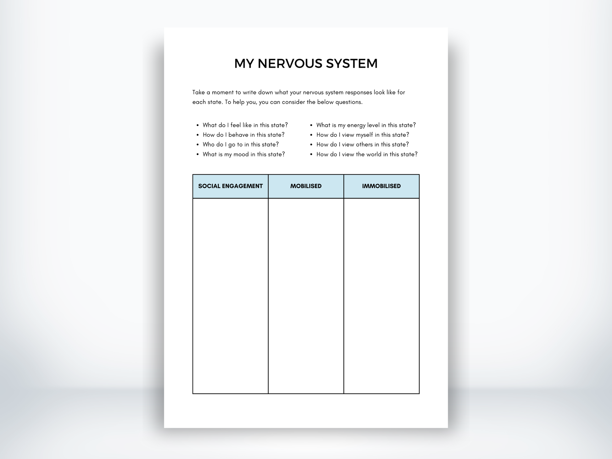 My Nervous System Worksheet PDF