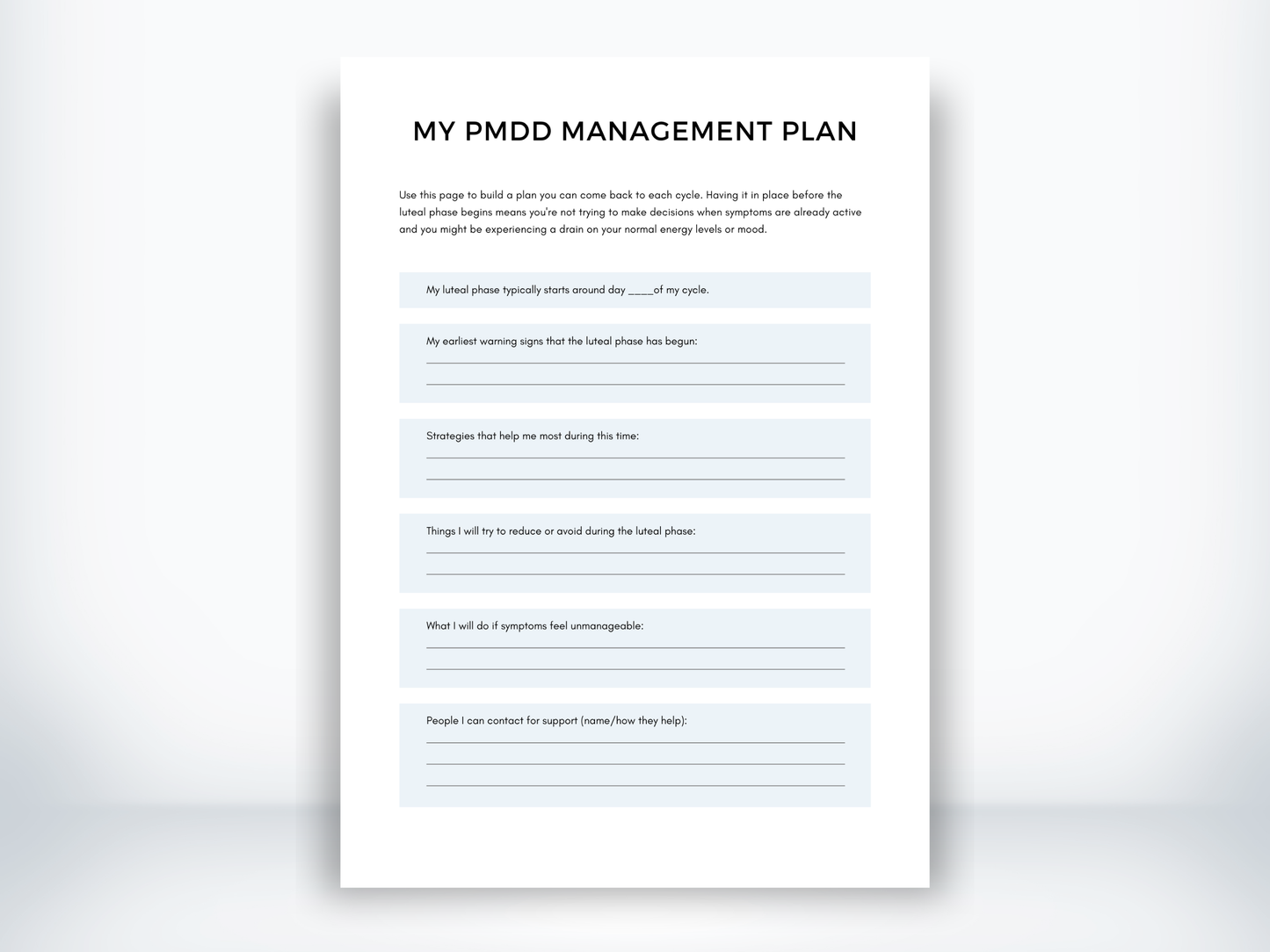 My PMDD Management Plan PDF