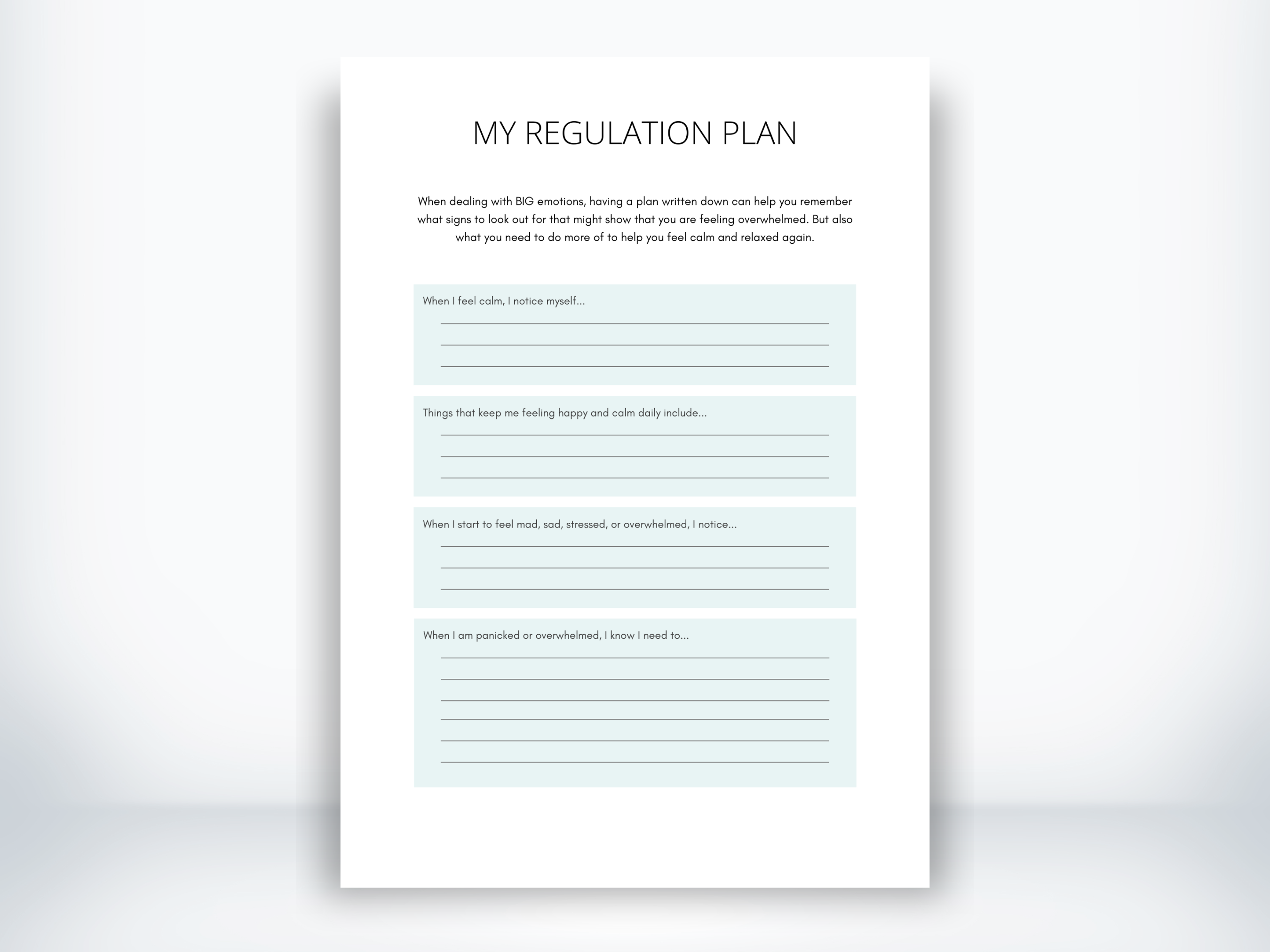 My Regulation Plan Worksheet (PDF) | My Thriving Mind