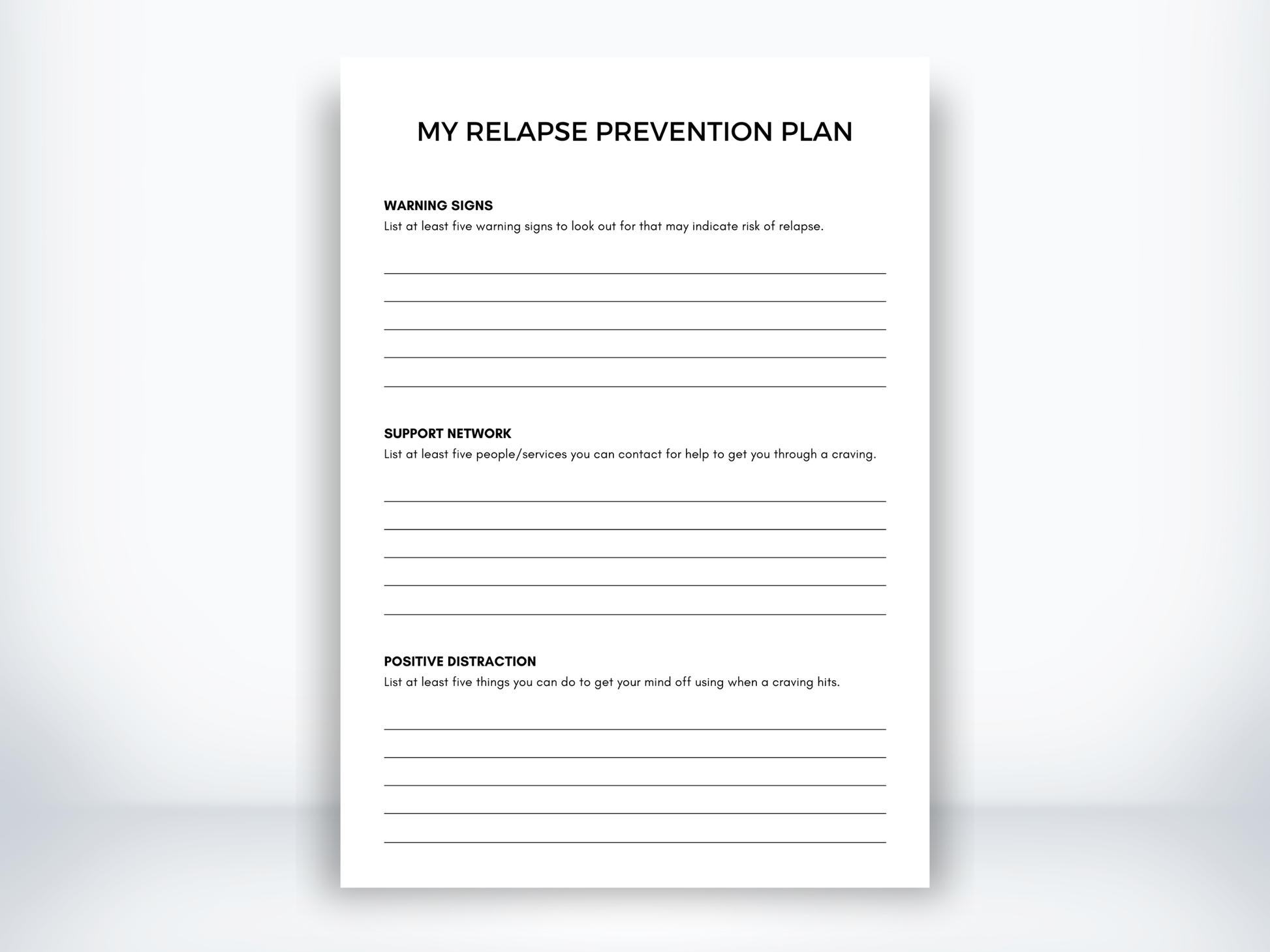 My Relapse Prevention Plan Worksheet PDF
