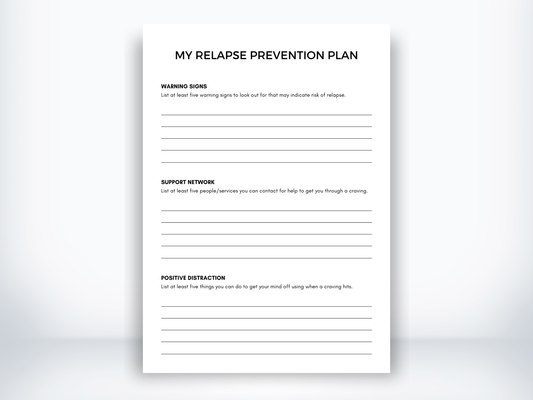 My Relapse Prevention Plan Worksheet PDF