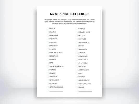 My Strengths Worksheet PDF