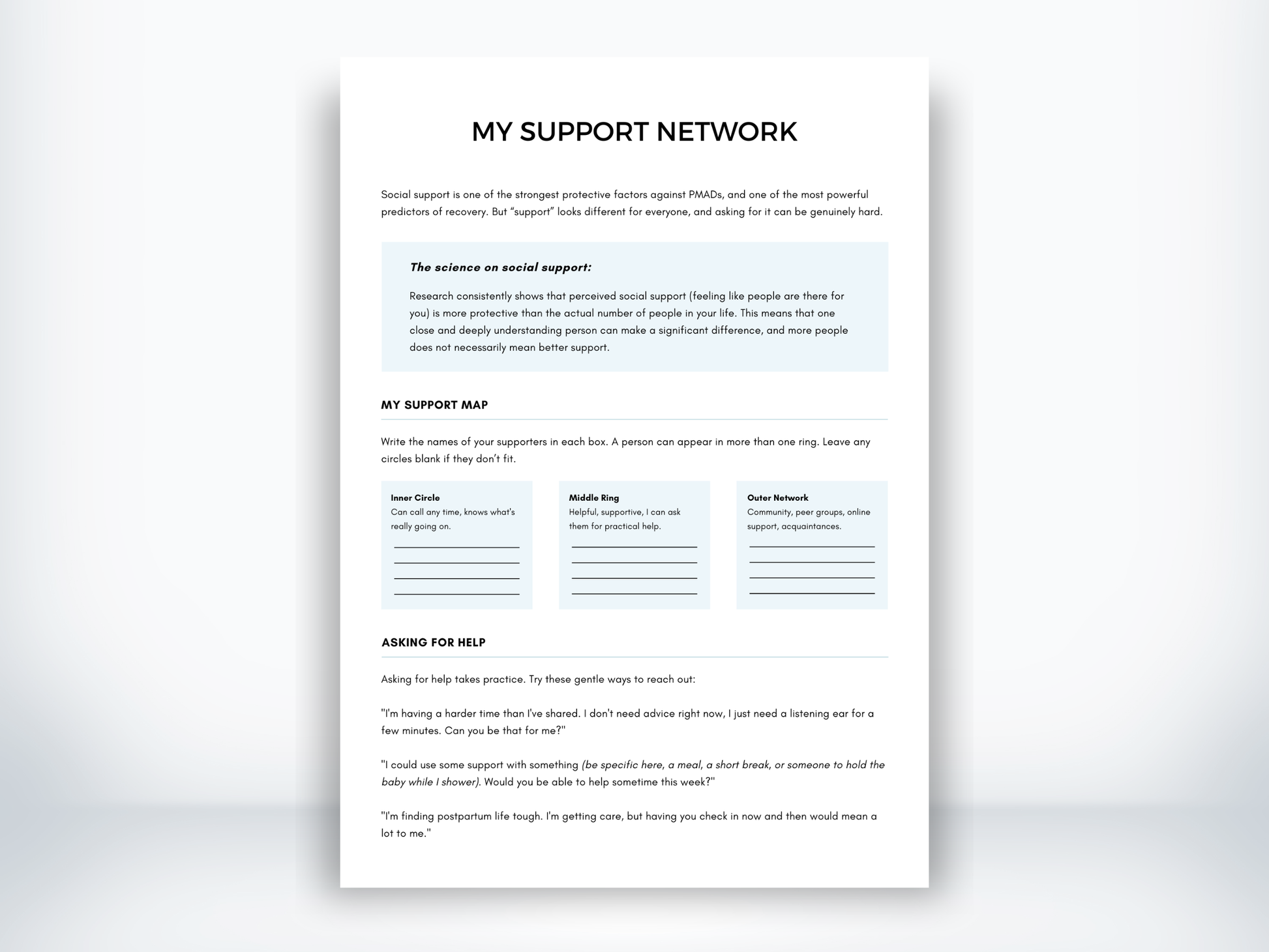 My Support Network In The Perinatal Period Worksheet PDF