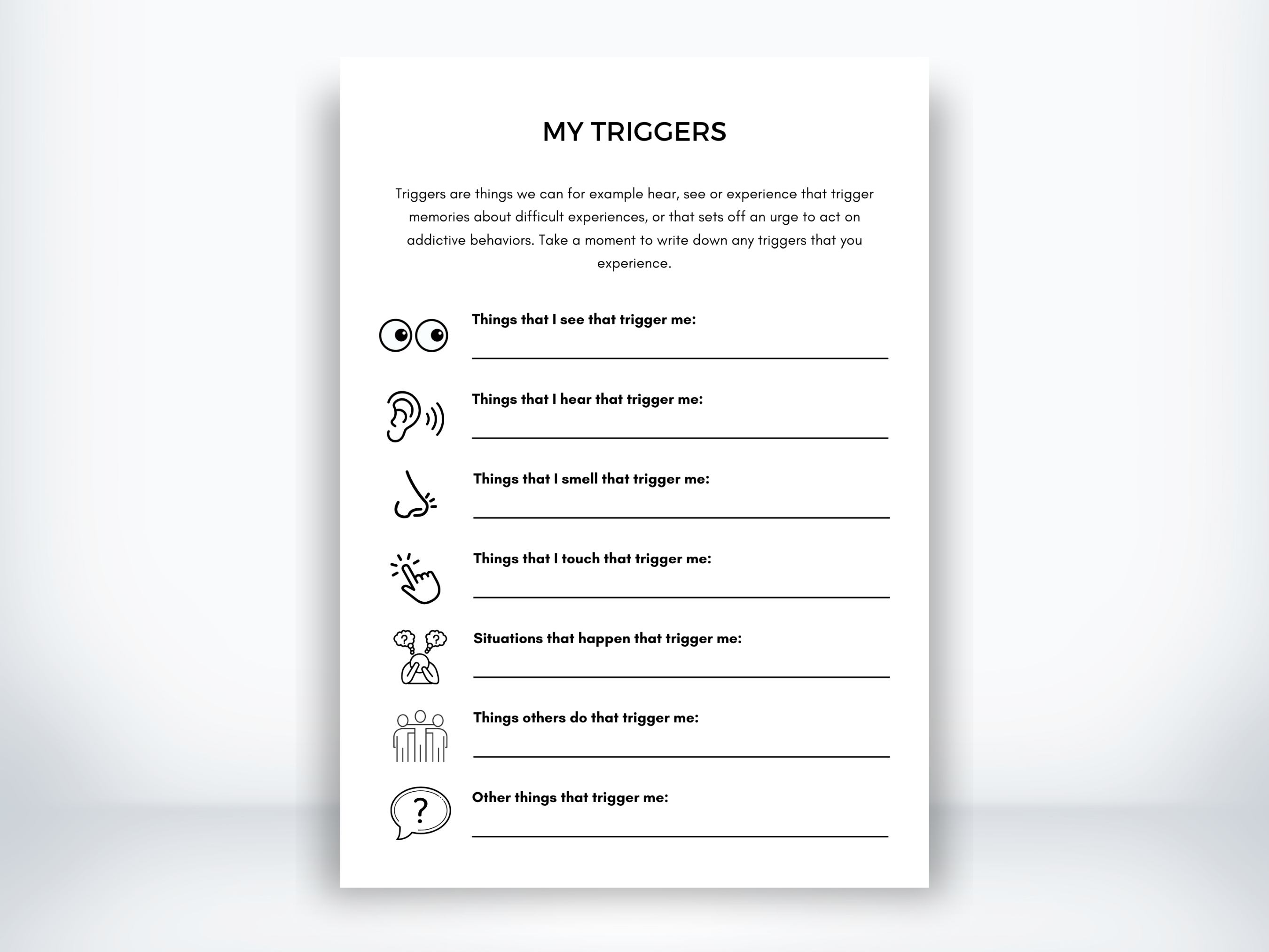 My Trauma Triggers Worksheet (PDF) | My Thriving Mind