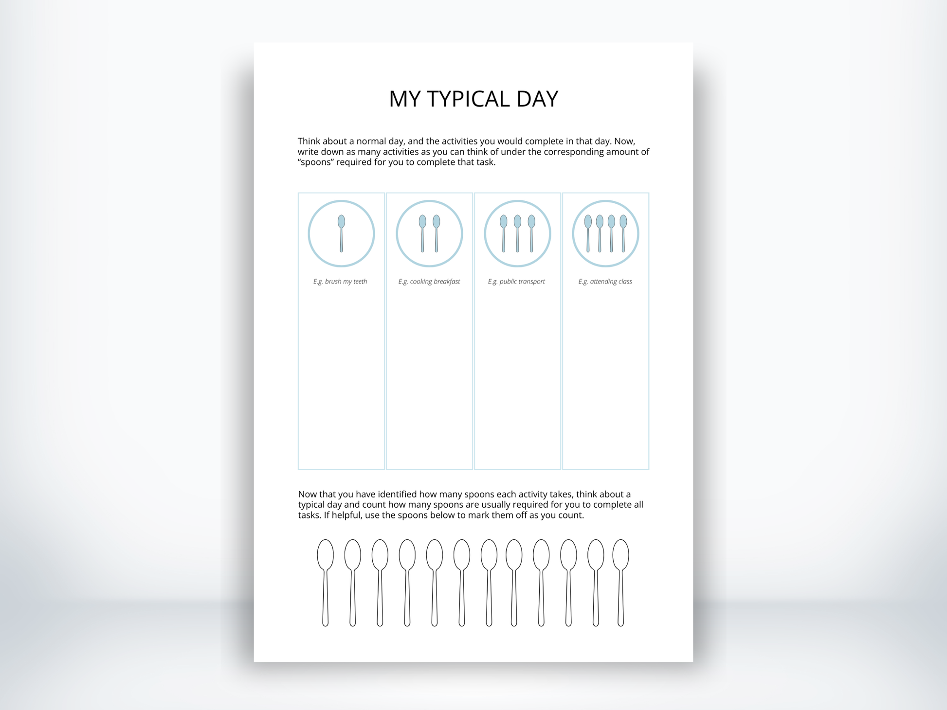 My Typical Day Worksheet PDF - Spoon Theory