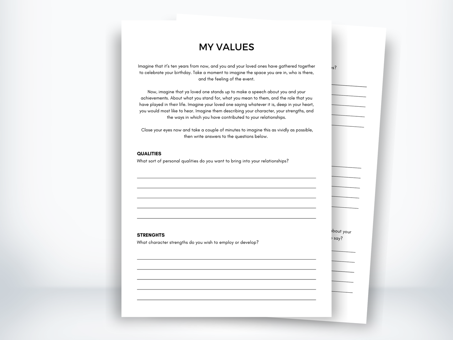 My Values Worksheet PDF