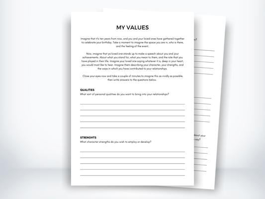 My Values Worksheet PDF
