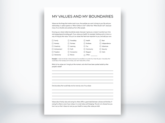 My Values and My Boundaries PDF - My Thriving Mind