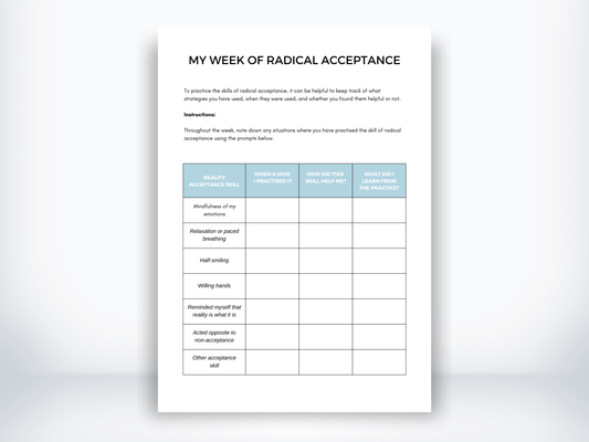 My Week Of Radical Acceptance DBT Worksheet PDF